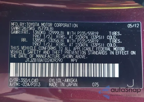 2013 Lexus Rx 450H z USA, uszkodzony, nr VIN JTJZB1BA1D2409290